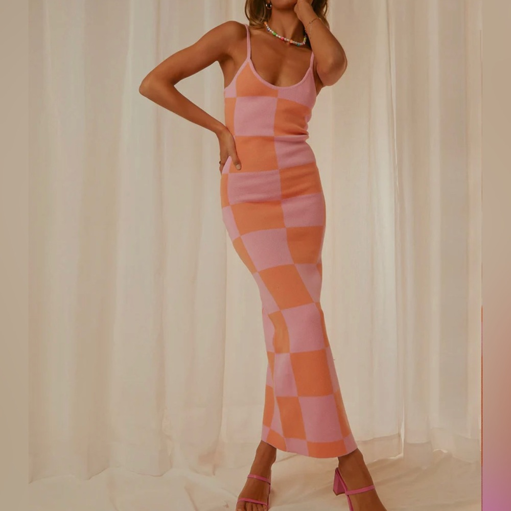 Peppermayo orange and pink knit maxi dress